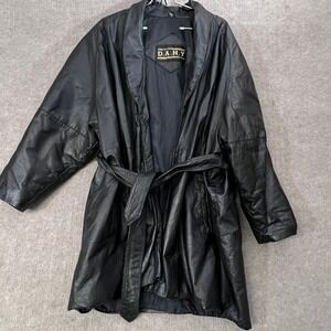 DANY New York Leather Trench Coat Belted Black Medium Womens Jacket